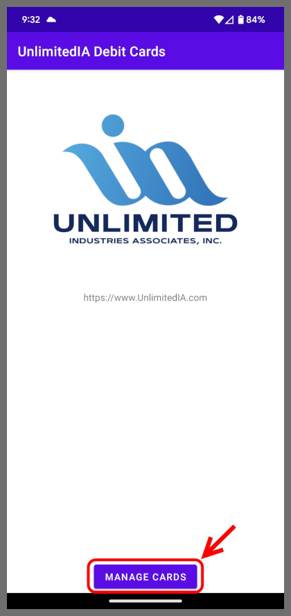 UnlimitedIA Debit Card app welcome screen