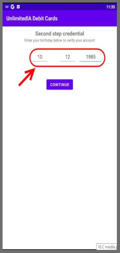 UnlimitedIA Debit Card app enter birthday