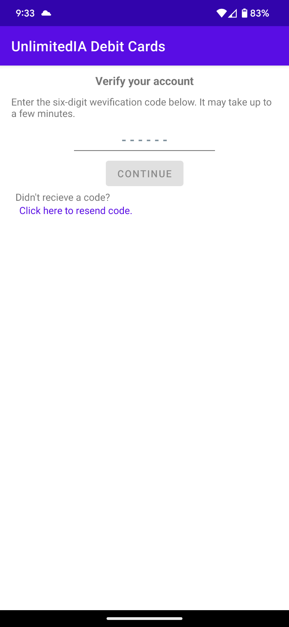 Enter verification code from SMS